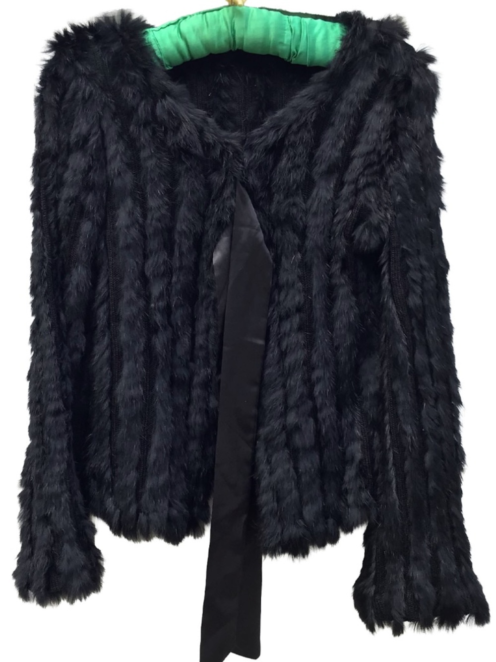 Fun Knitted Strips and Fake Fur Large Boat Neck Long Sleeves with Bell opening